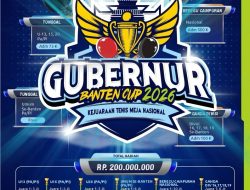 Andra Soni Akan Buka Kejuaraan Tenis Meja Nasional Gubernur Banten Cup Berhadiah Total Rp200 Juta di Gor Gondrong